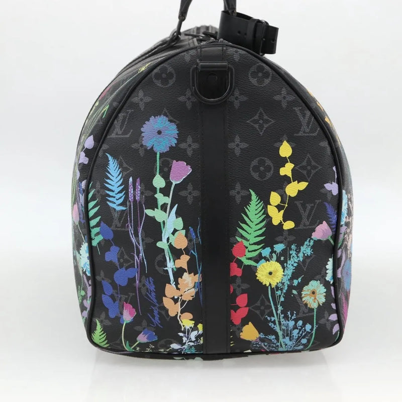 Louis Vuitton Keepall Bandouliere Limited Edition Foliage Monogram Eclipse Black Canvas Bag