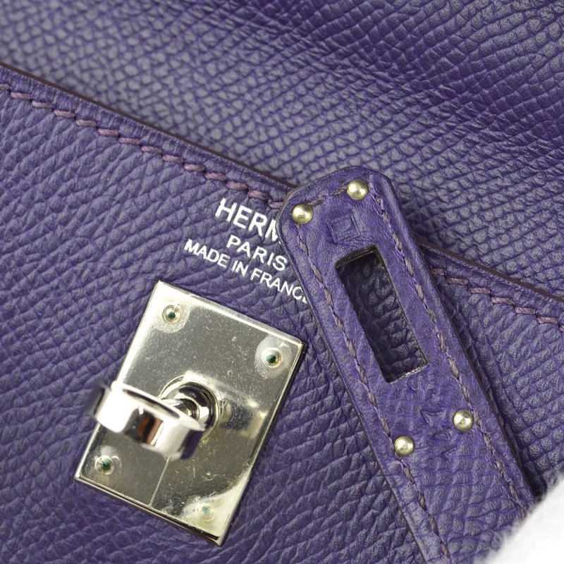 Hermes Kelly Purple Epsom With Palladium Hardware Leather Bag