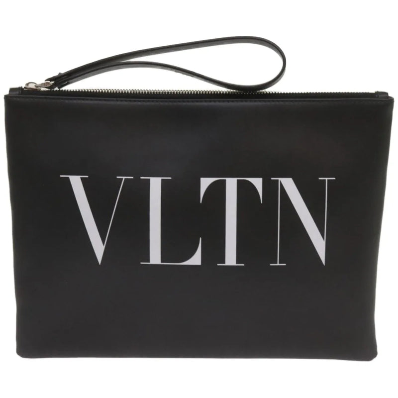 Valentino Garavani Vltn Wristlet Clutch Printed Leather Black Bag