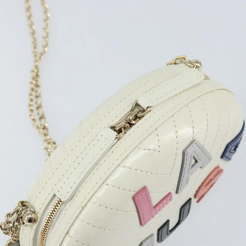 Chanel La Pausa Evening Chevron Lambskin With Applique White Leather Bag