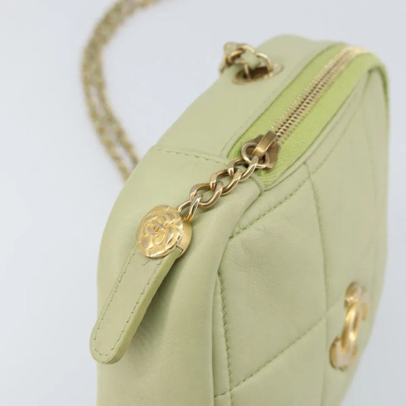 Chanel Diamond Chain Quilted Lambskin Green Leather Bag
