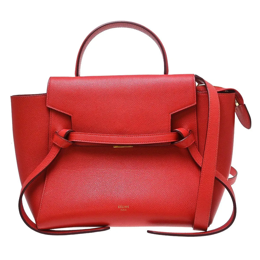 Celine Belt Calfskin Red Leather Bag