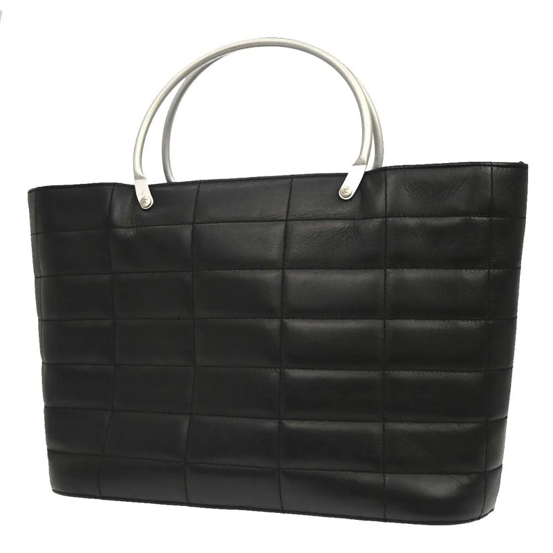 Chanel Vintage Chocolate Bar Tote Quilted Leather Black Bag