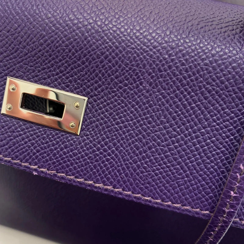 Hermes Kelly Purple Epsom With Palladium Hardware Leather Bag