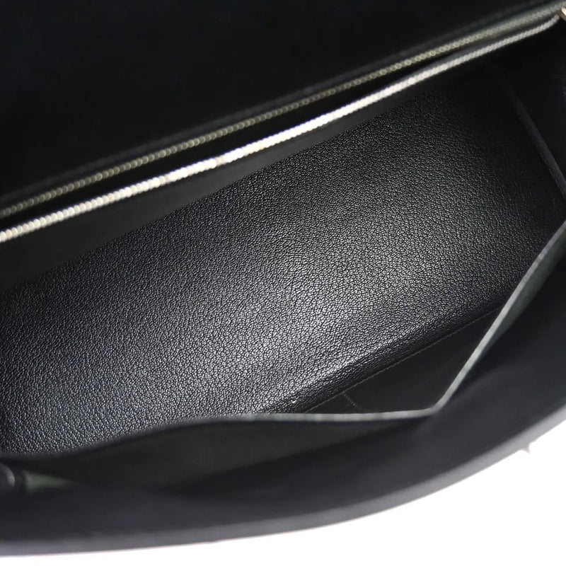 Hermes Kelly Black Box Calf With Palladium Hardware Leather Bag