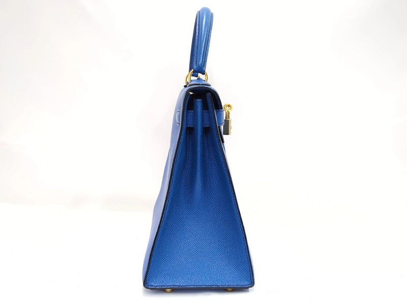 Hermes Kelly Blue Courchevel With Gold Hardware Leather Bag