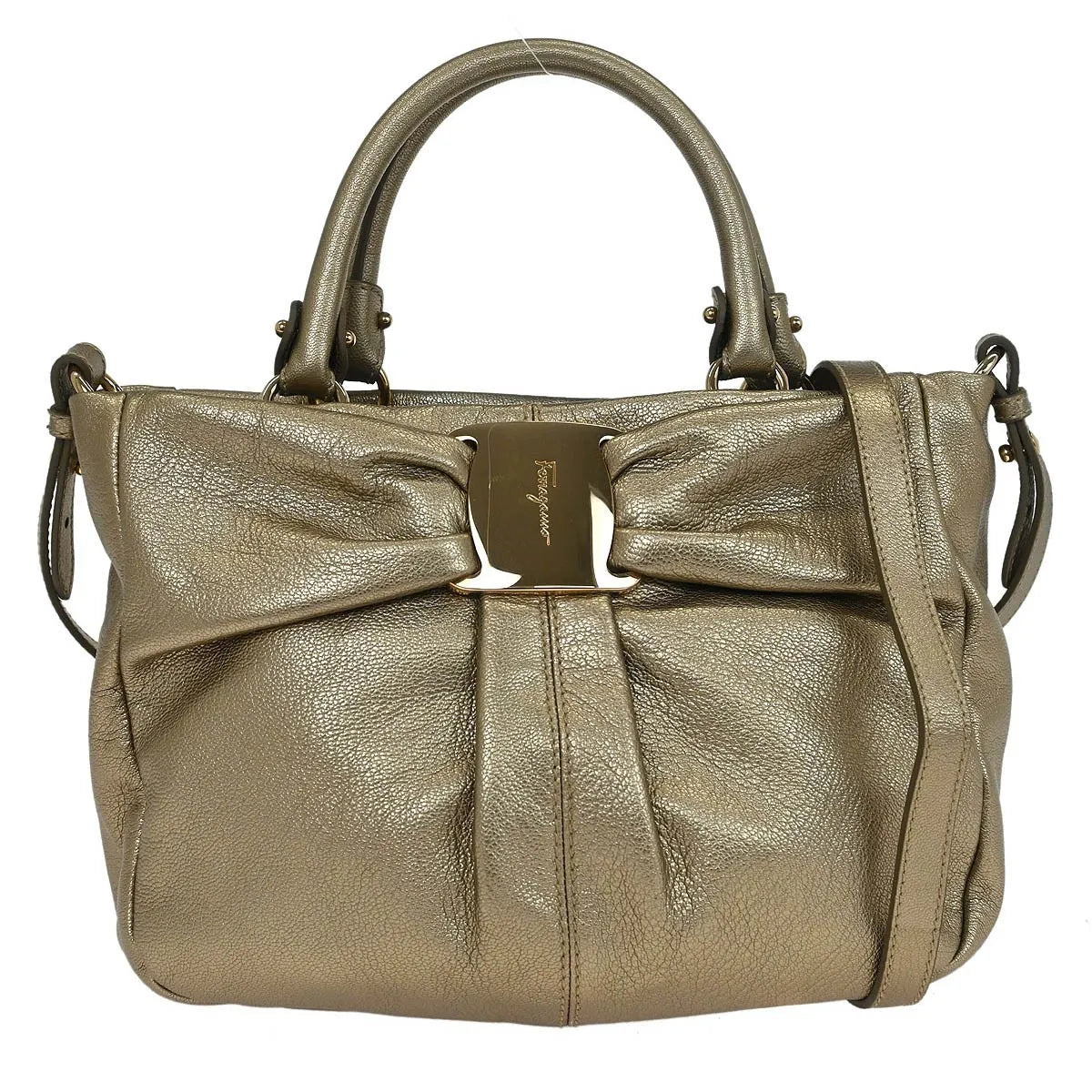 Salvatore Ferragamo Vala Leather Gold Bag