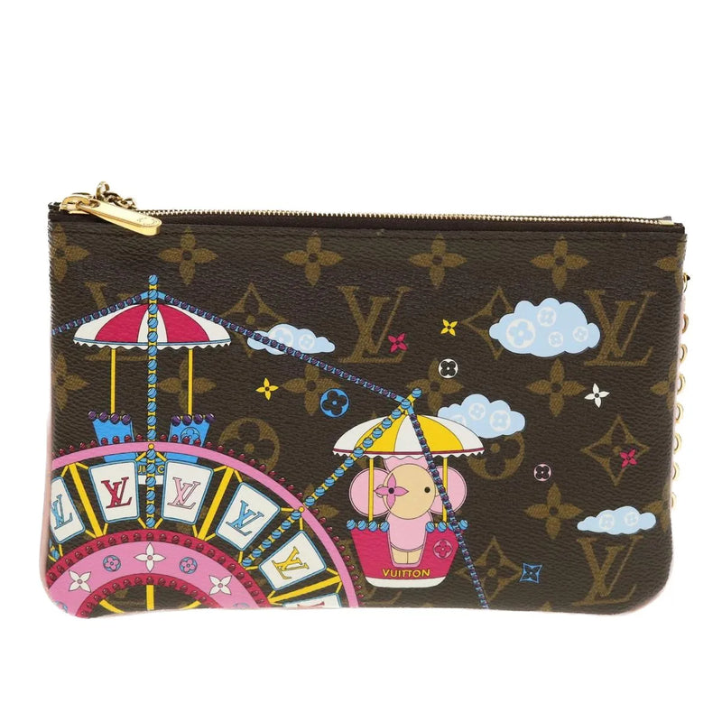Louis Vuitton Double Zip Pochette Limited Edition Vivienne Xmas Monogram Canvas Brown Bag