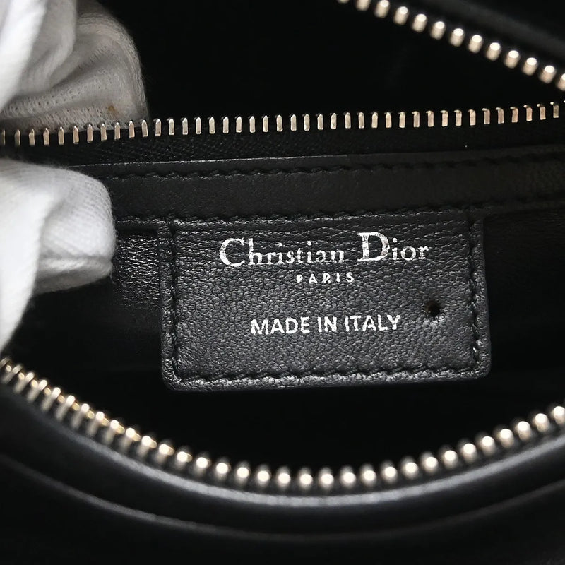 Christian Dior Lady Cannage Quilt Lambskin Black Leather Bag