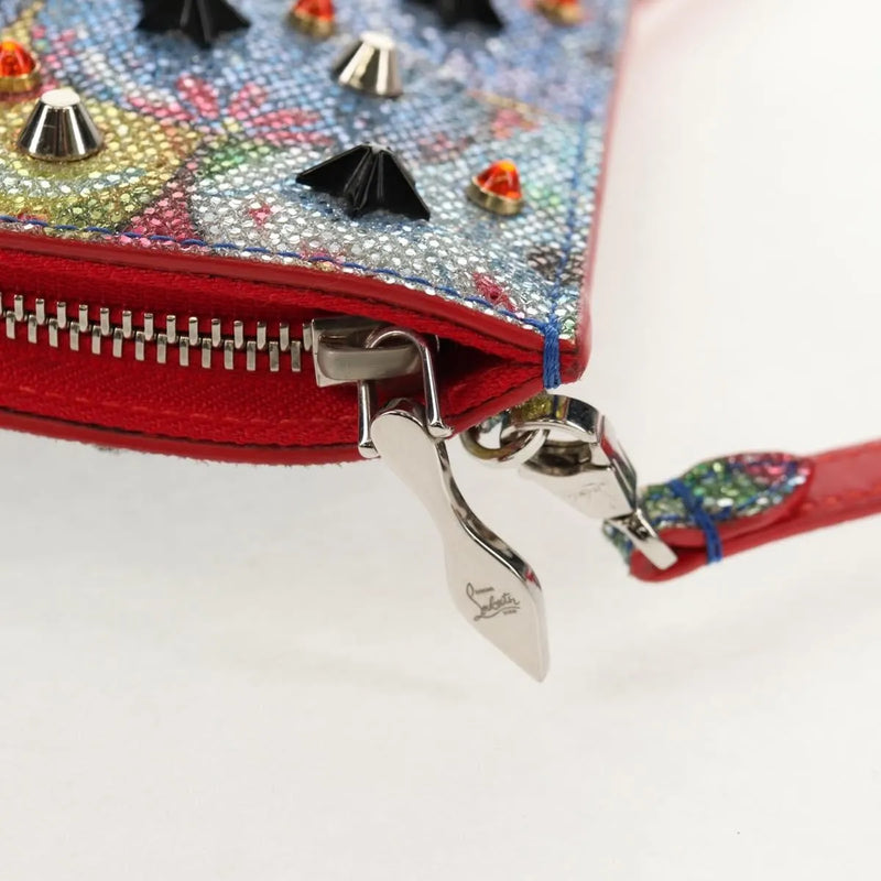 Christian Louboutin Loubiclutch Spiked Printed Leather Red Canvas Bag