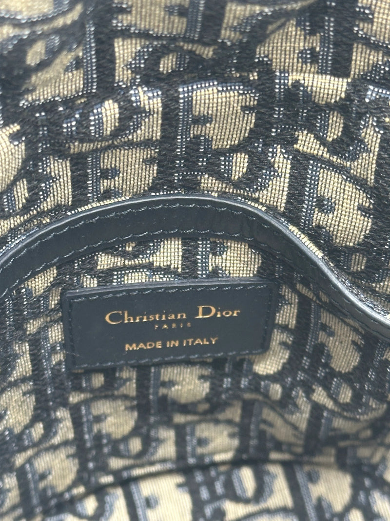 Christian Dior Drawstring Bucket Wicker With Oblique Canvas Neutral Bag