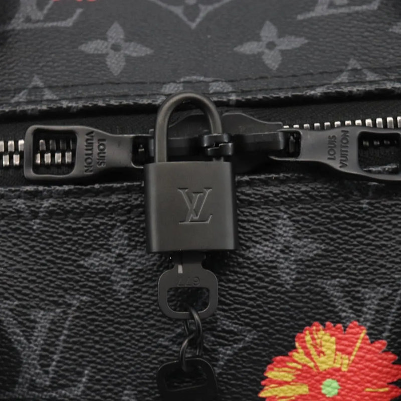 Louis Vuitton Keepall Bandouliere Limited Edition Foliage Monogram Eclipse Black Canvas Bag