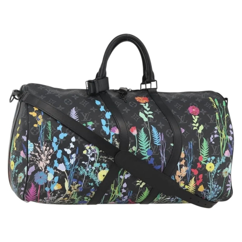 Louis Vuitton Keepall Bandouliere Limited Edition Foliage Monogram Eclipse Black Canvas Bag