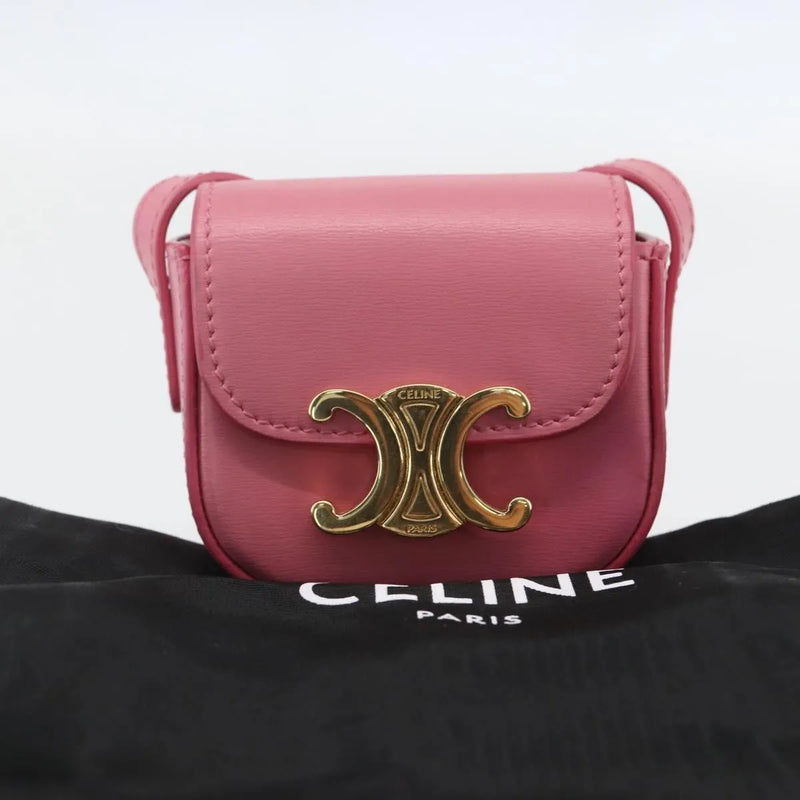 Celine Triomphe Shoulder Smooth Calfskin Pink Leather Bag
