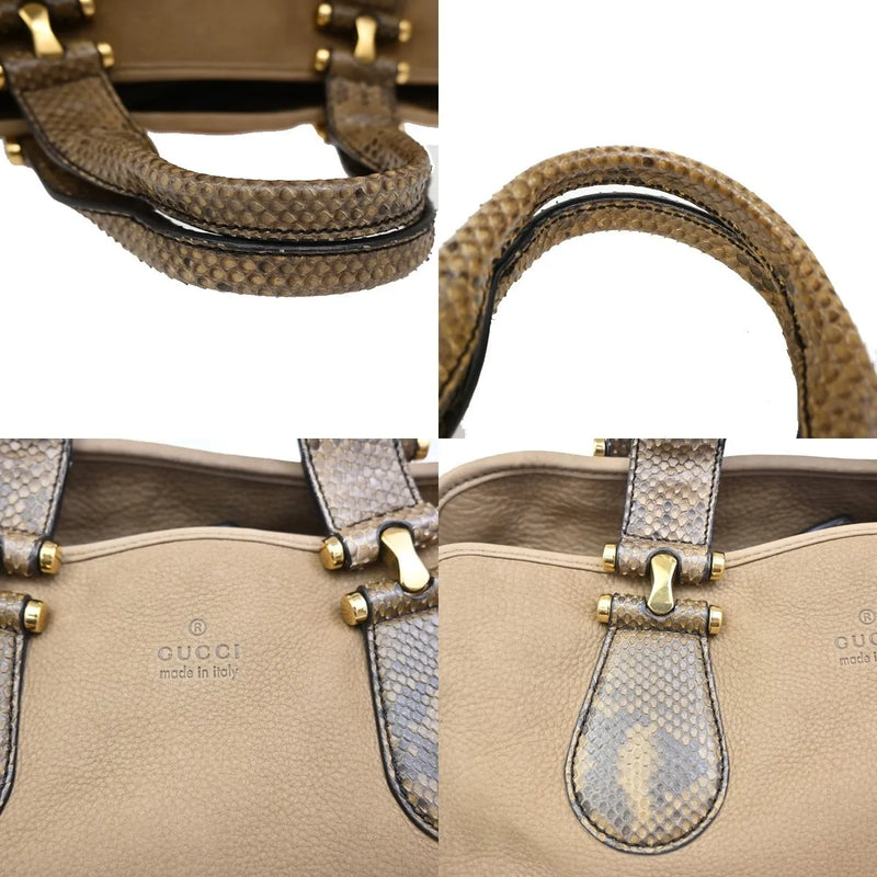 Gucci Twice Satchel Nubuck With Python Brown Suede Bag