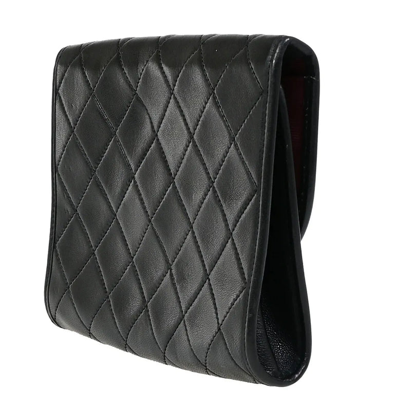 Chanel Vintage Round Flap Quilted Lambskin Black Leather Bag