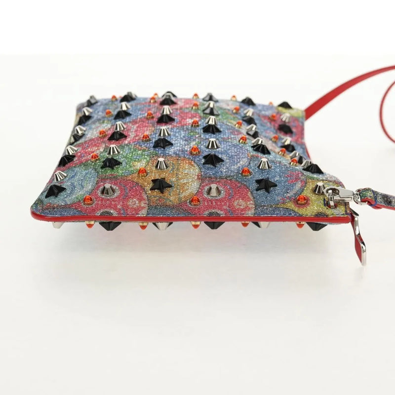 Christian Louboutin Loubiclutch Spiked Printed Leather Red Canvas Bag