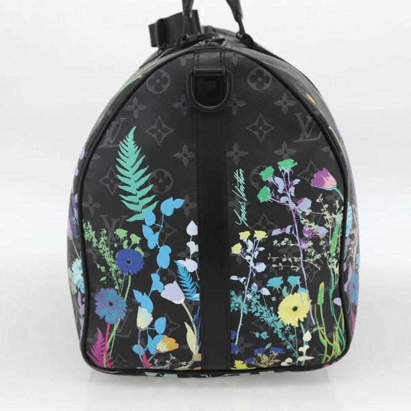 Louis Vuitton Keepall Bandouliere Limited Edition Foliage Monogram Eclipse Black Canvas Bag
