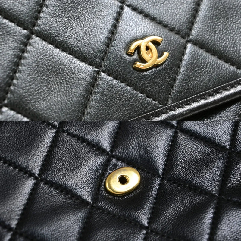 Chanel Vintage Round Flap Quilted Lambskin Black Leather Bag