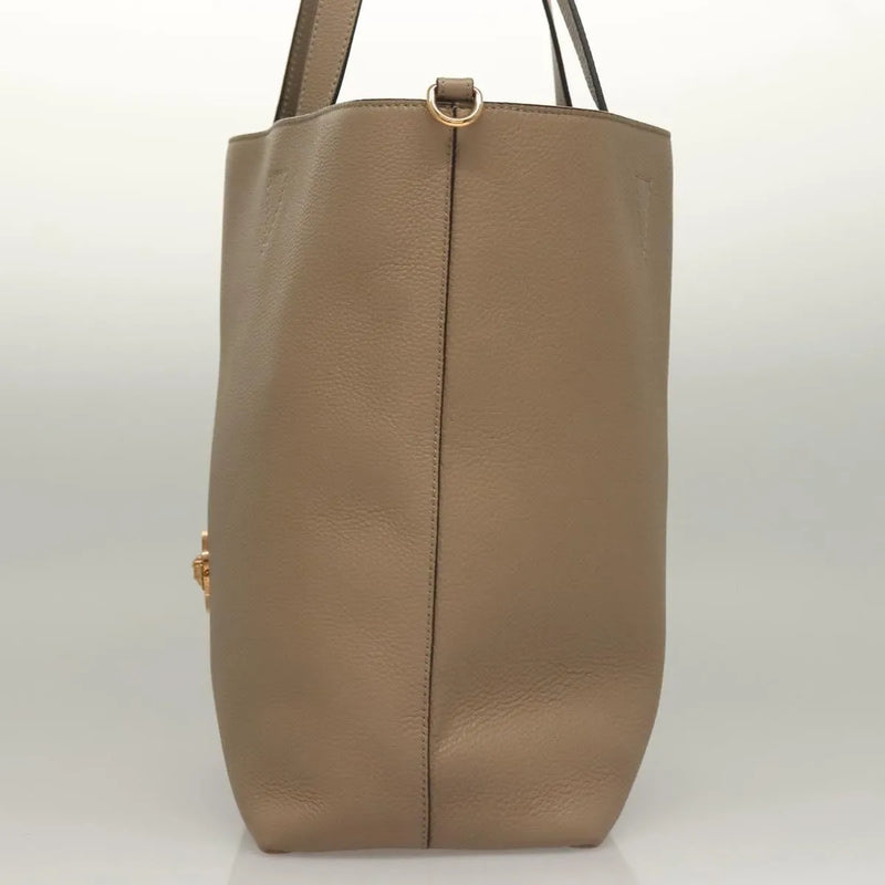 Versace La Medusa Tote Embossed Canvas Beige Leather Bag