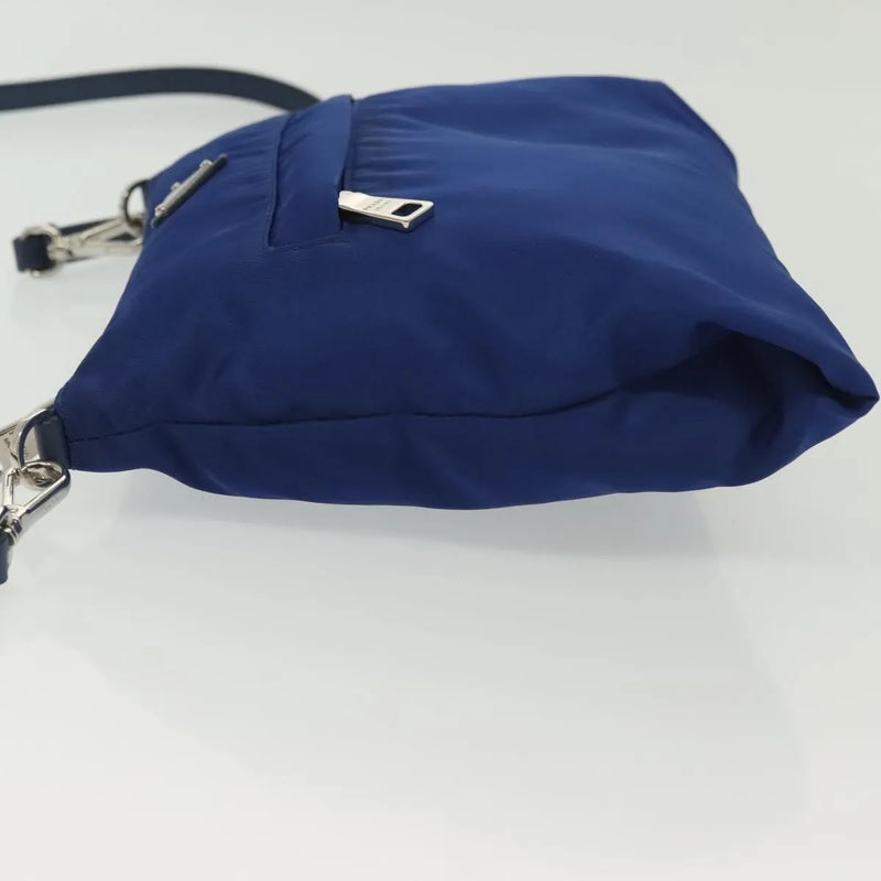 Prada Flat Messenger Tessuto With Leather Blue Nylon Bag