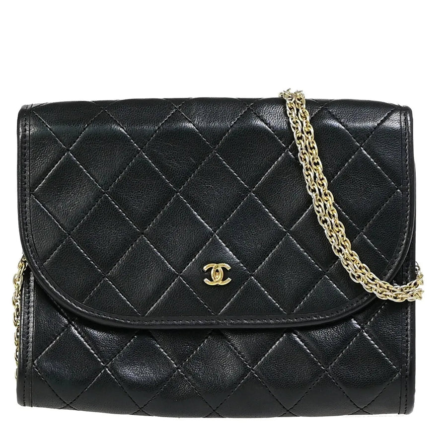 Chanel Vintage Round Flap Quilted Lambskin Black Leather Bag