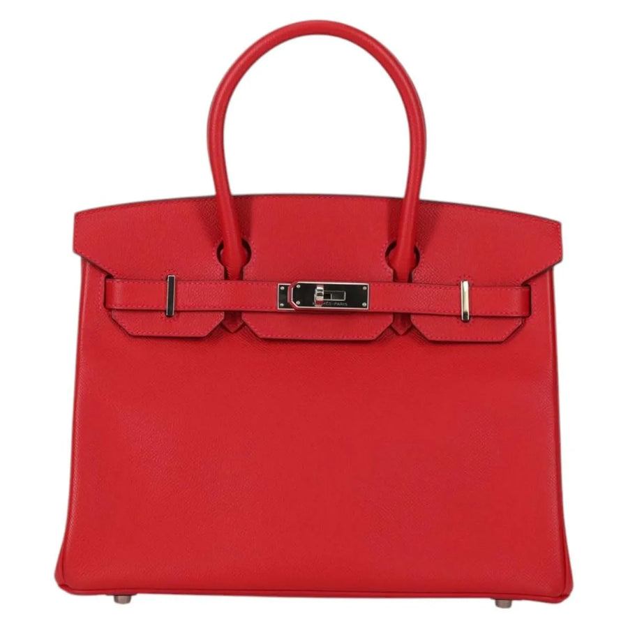 Hermes Birkin Red Epsom With Palladium Hardware Leather Bag