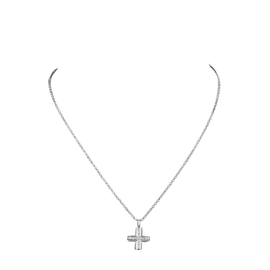 Bvlgari Croce Pendant 18k White Gold And Pave Diamonds Silver Jewelry