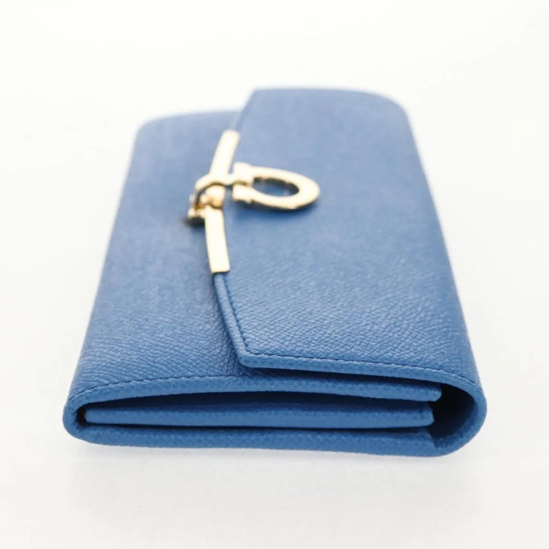 Salvatore Ferragamo Gancini Flap Continental Leather Blue Accessory