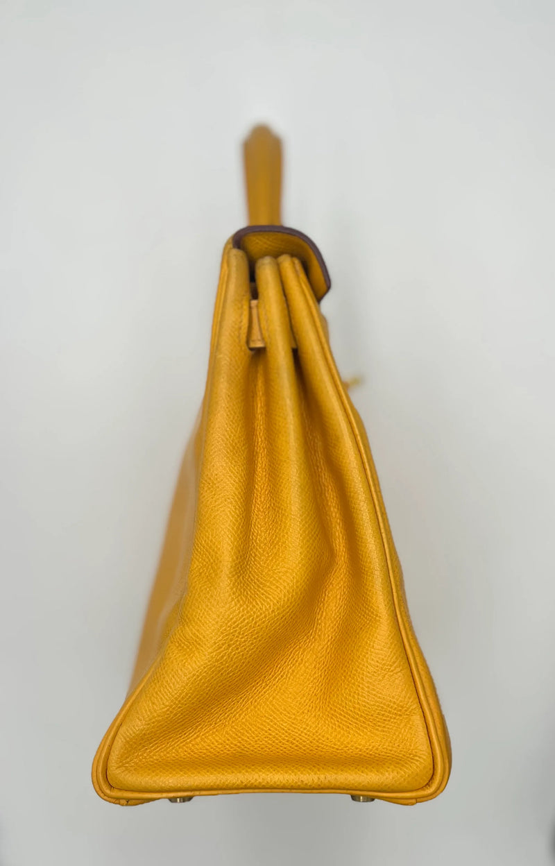 Hermes Kelly 32 Graine Couchevel Yellow Leather Bag