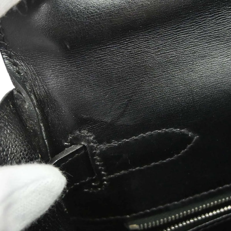 Hermes Kelly Black Box Calf With Palladium Hardware Leather Bag