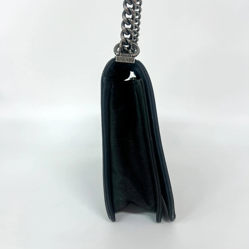 Chanel Quilted Boy Tote Aged Glazed Calfskin Black Denim_jeans Bag