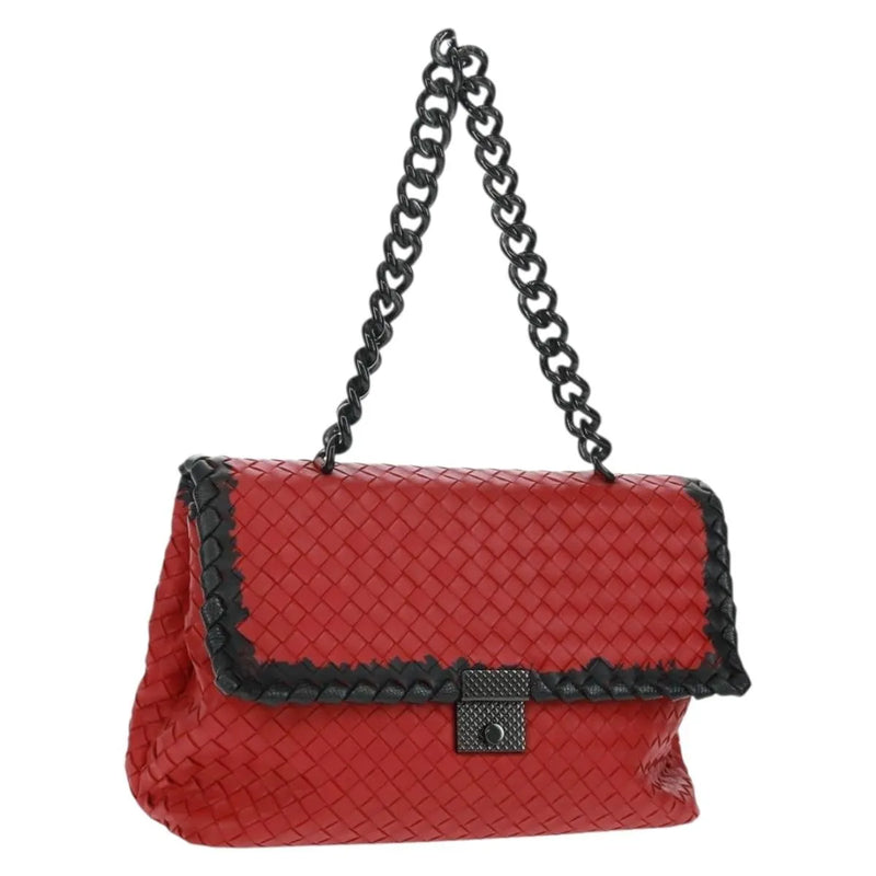Bottega Veneta Glass Intrecciato Nappa With Snakeskin Red Leather Bag