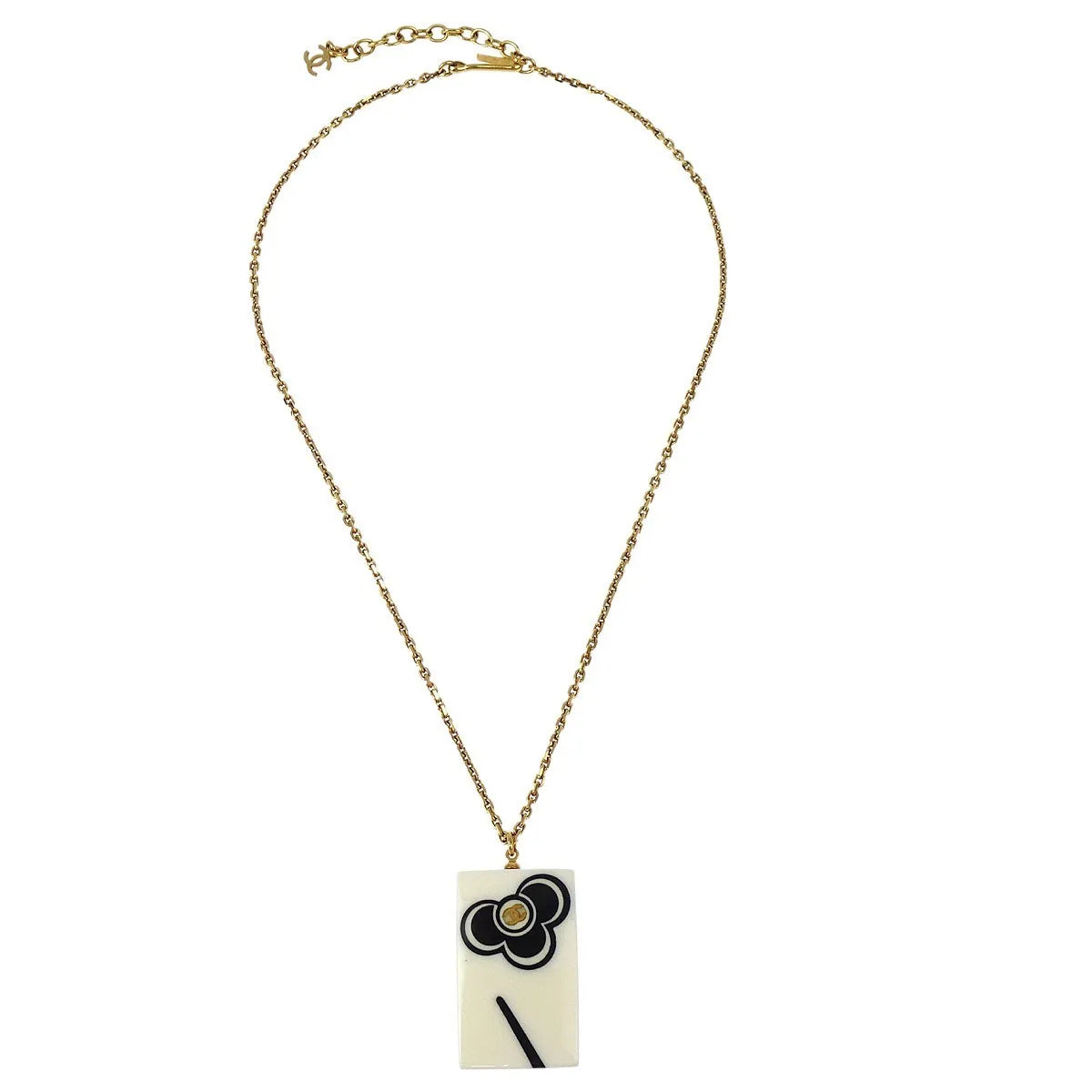 Chanel Vintage Cc Rectangular Pendant Metal And Resin Gold Gold_plated Jewelry