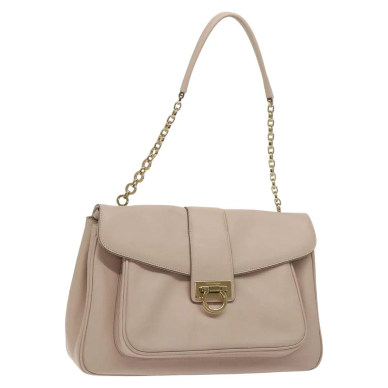 Salvatore Ferragamo Gancini Chain Leather Beige Bag