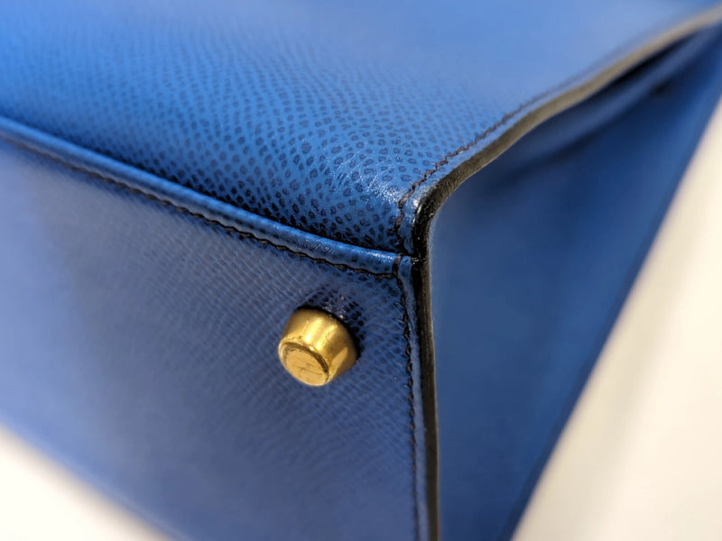Hermes Kelly Blue Courchevel With Gold Hardware Leather Bag