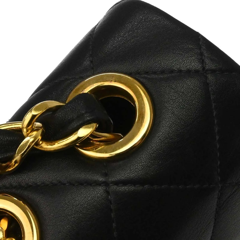 Chanel Vintage Cc Chain Flap Shoulder Quilted Lambskin Black Leather Bag