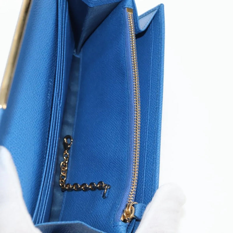 Salvatore Ferragamo Gancini Flap Continental Leather Blue Accessory