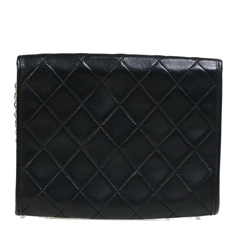 Chanel Vintage Round Flap Quilted Lambskin Black Leather Bag
