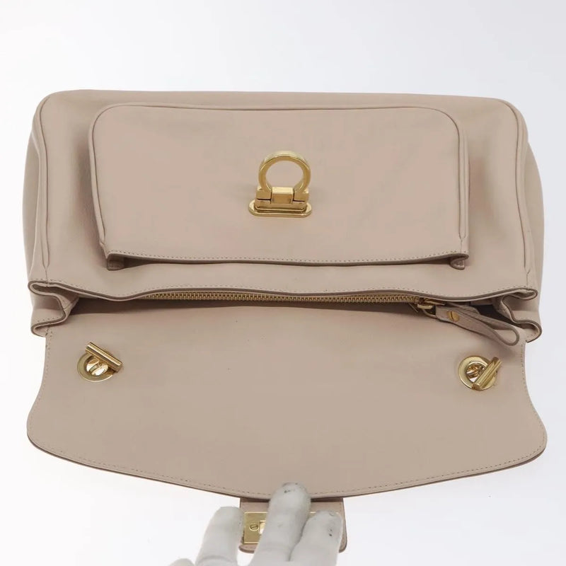 Salvatore Ferragamo Gancini Chain Leather Beige Bag