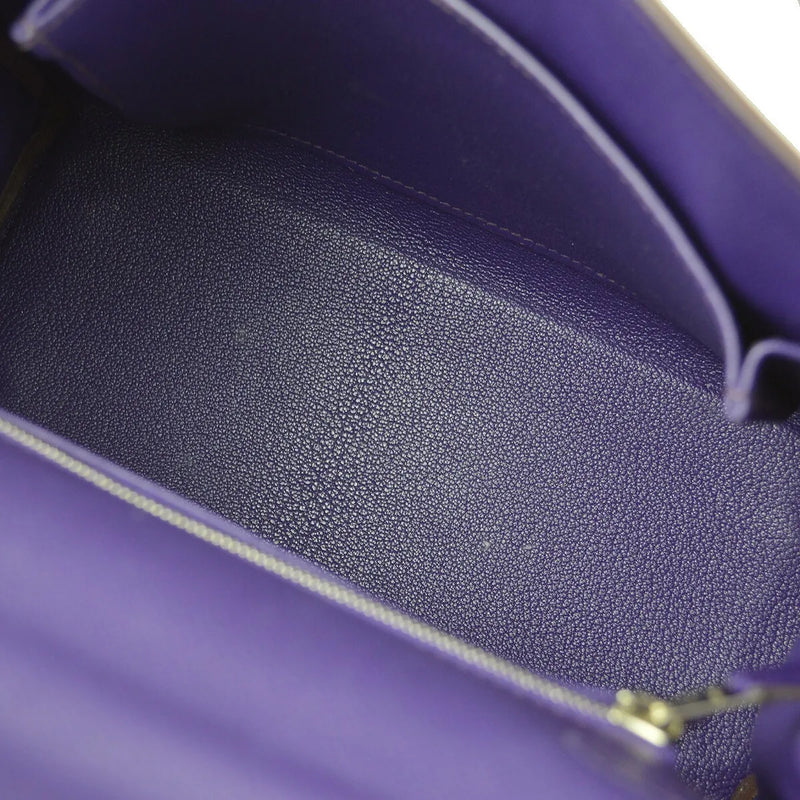 Hermes Kelly Purple Epsom With Palladium Hardware Leather Bag