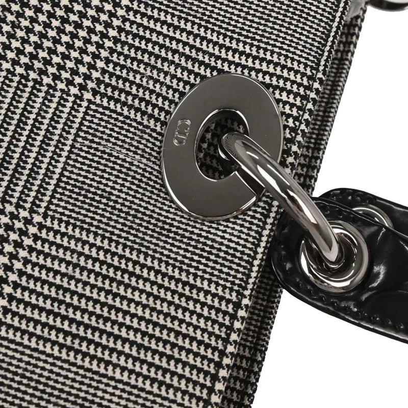 Christian Dior Vintage Lady Houndstooth Canvas Black Bag