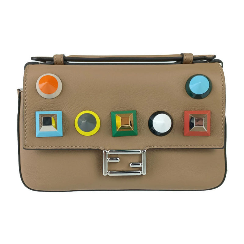 Fendi Chain Baguette Charm Leather Beige Bag