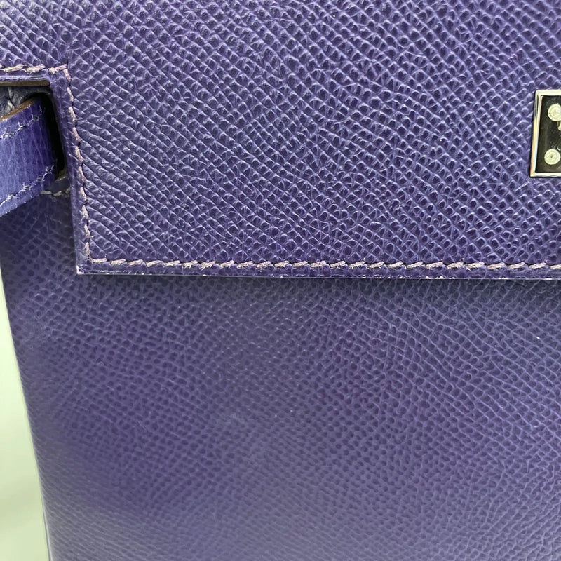 Hermes Kelly Purple Epsom With Palladium Hardware Leather Bag