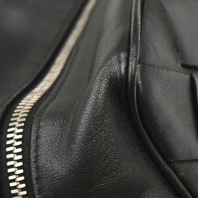 Bottega Veneta Zip Clutch Leather With Intrecciato Snakeskin Detail Black Bag
