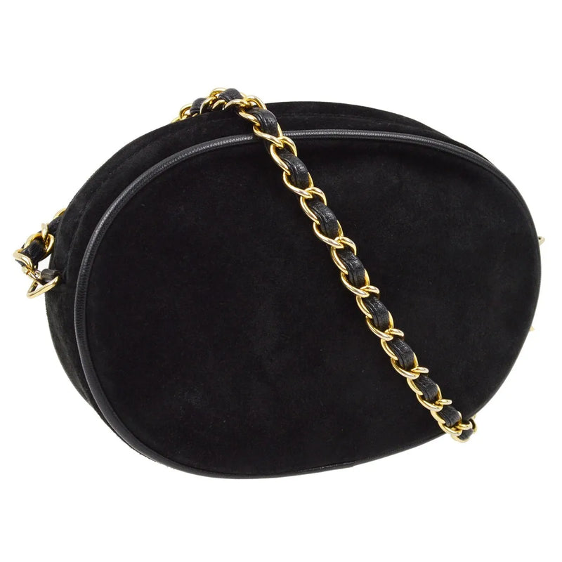 Chanel Cc Mark Round Chain Black Suede Bag