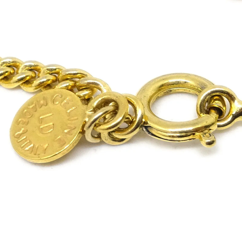 Celine Vintage Logo Circle Pendant Metal Gold Gold_plated Jewelry