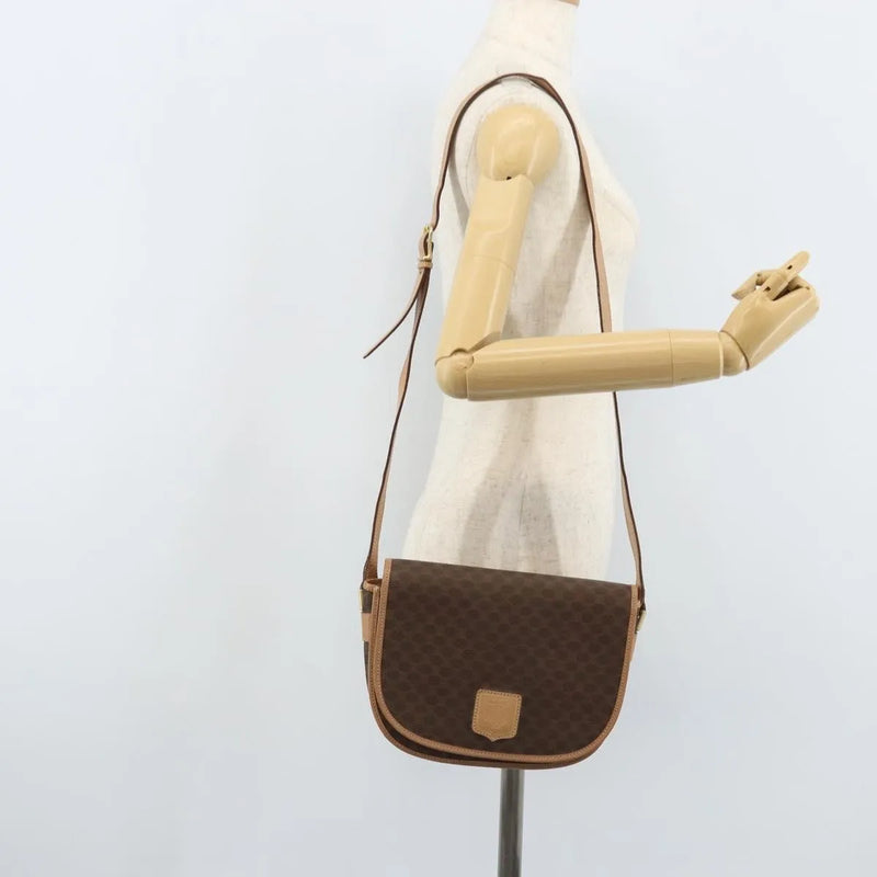 Celine Vintage Macadam Canvas And Leather Brown Bag
