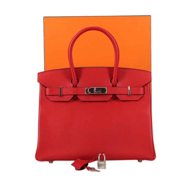 Hermes Birkin Red Epsom With Palladium Hardware Leather Bag