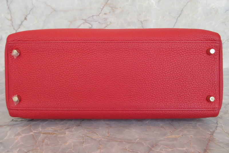 Hermes Kelly Red Clemence With Gold Hardware Leather Bag